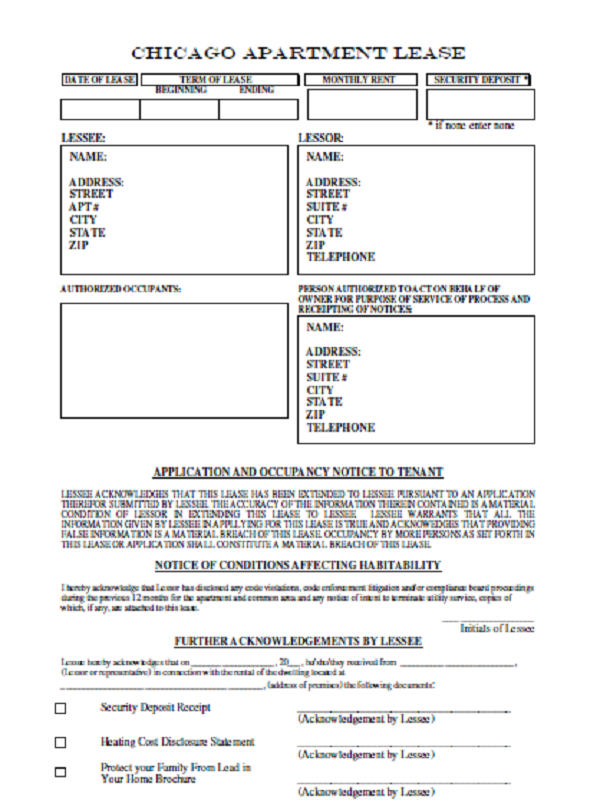 Chicago Apartment Lease Form