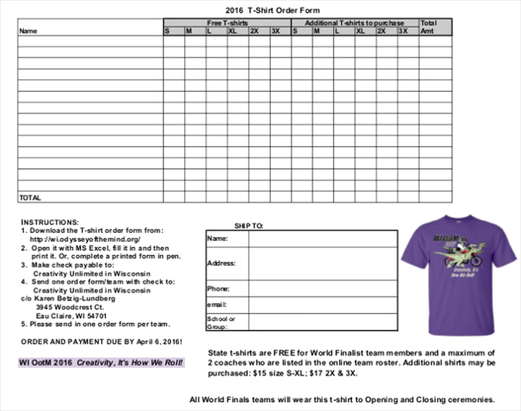 Free T Shirt Order Form Template Microsoft Word