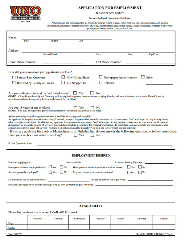 Unos Job Application Form: Some Work Considerations